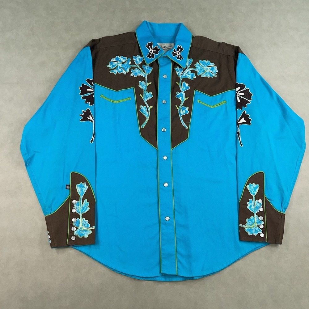 VTG Rockmount Ranch Wear Embroidered Western Pearl Snap Shirt Floral 17.5 XL